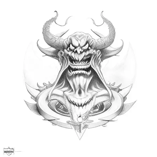 Side Of Devil With Evil Smile Handing A Scroll