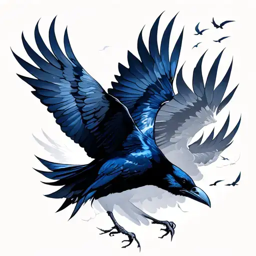 Raven Flock Flying Blue Bird Flying In The Sky
