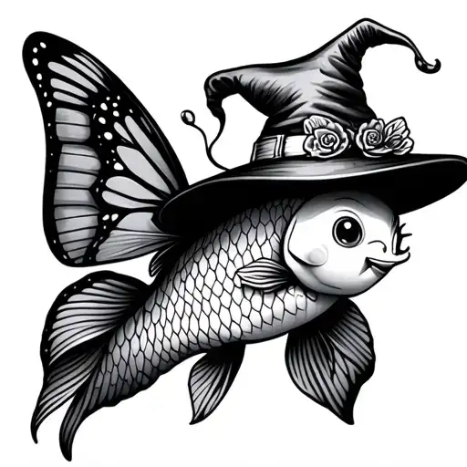 Cute Butterfly Koi Fish With A Witch Hat