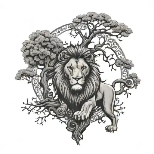 Tree Of Life With Lion Roaring