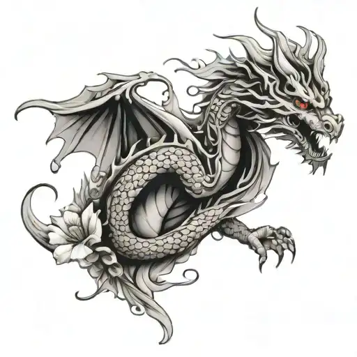 Element Wood Dragon Melting With Flowers