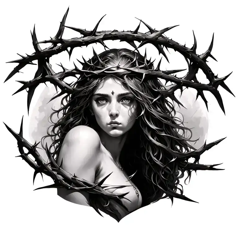 Archangle With Crown Of Thorns Down Back