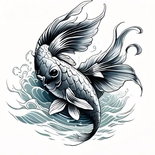 Koi Fish And Waves