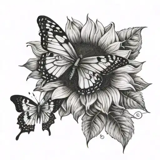 Sunflower And Butterfly