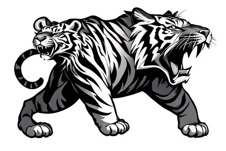 Iion And Tiger Roaring