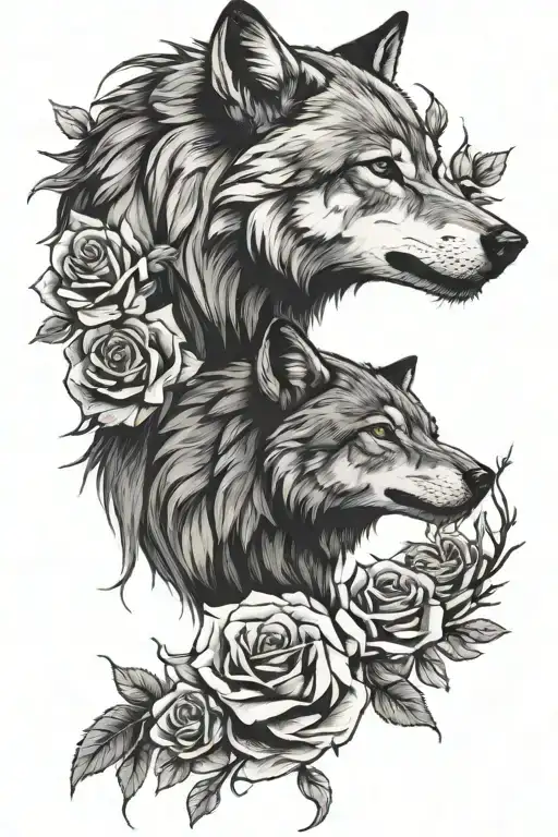 Wolf And Roses Intertwined