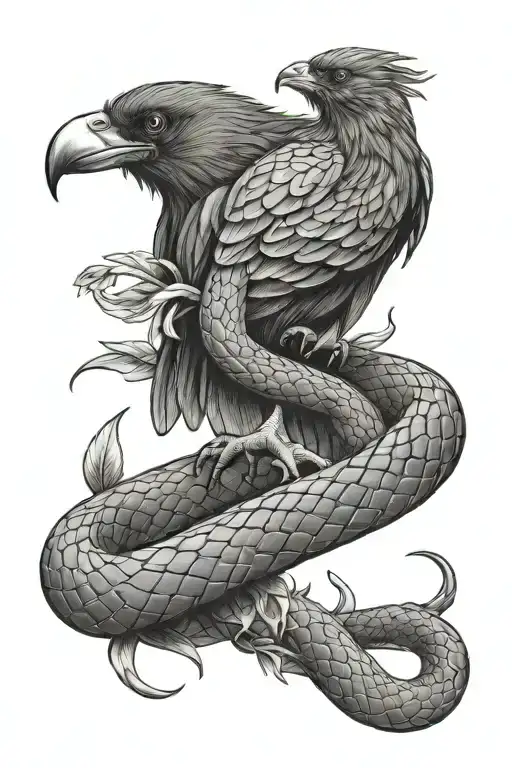 Snake Squeezing A Raven