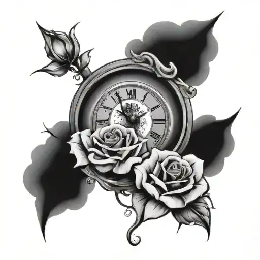 Clock With Rose And Eye With Clouds