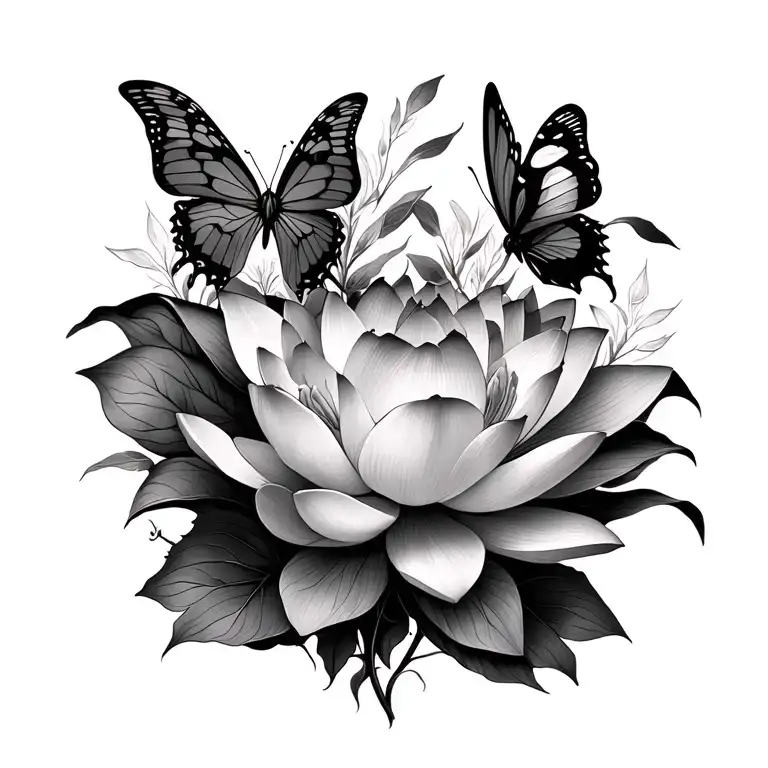 Lotus Flowers With Gothic Butterflies