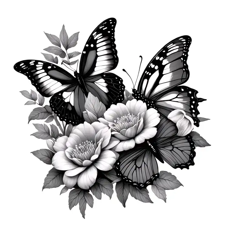 Flowers Next To Gothic Butterflies