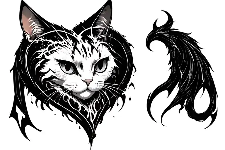 Cyber Sigilism Succubus Womb Tattoo Heart Design But Make It Cat Themed Instead Of Devil Themed