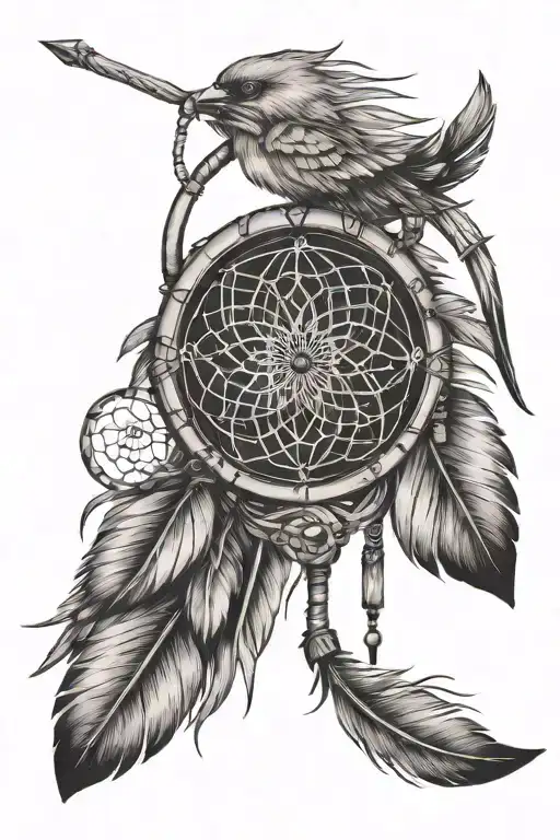 Dream Catcher With Feathers And An Arrow