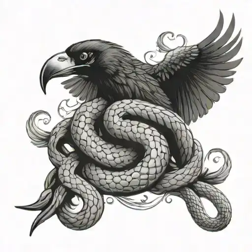 A Snake Squeezing A Raven Surrounded