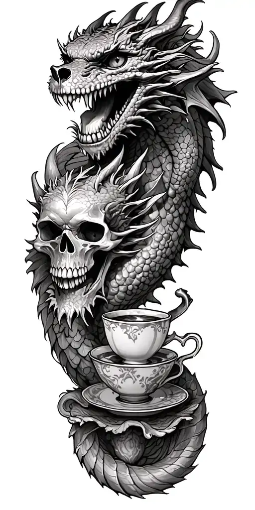 Replace Dragon With Cheshire Cat And Skulls With Tea Cups