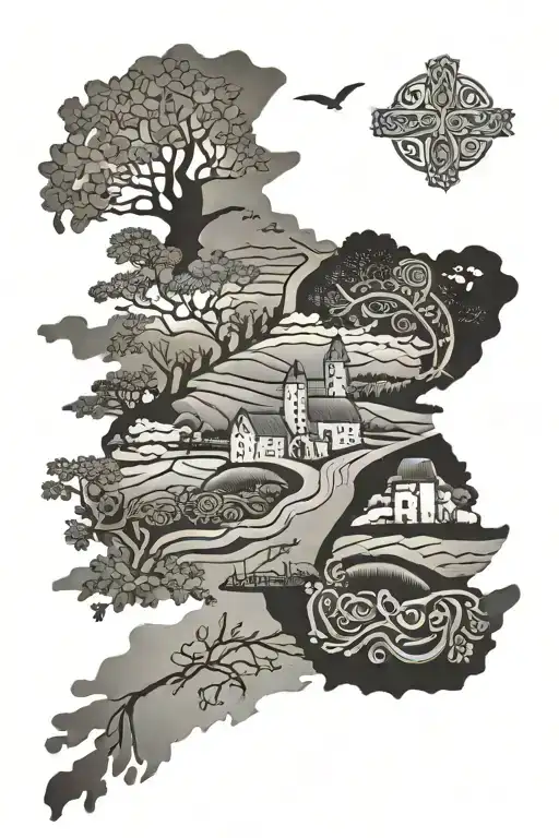 Rural Ireland With Celtic Symbols Incorporated