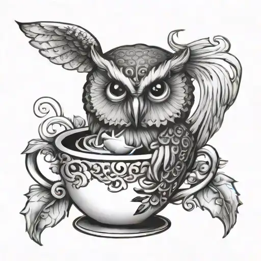 Owl In Teacup Magic Potion Bottle