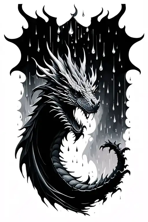 Dragon Silouette Within A Raindrop