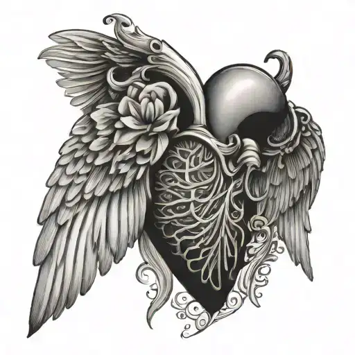 Heart Filled With Fingerprint And Angel Wings