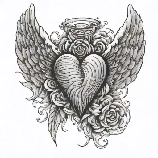 Heart Filled With Fingerprint And Angel Wings Basic Fine Line