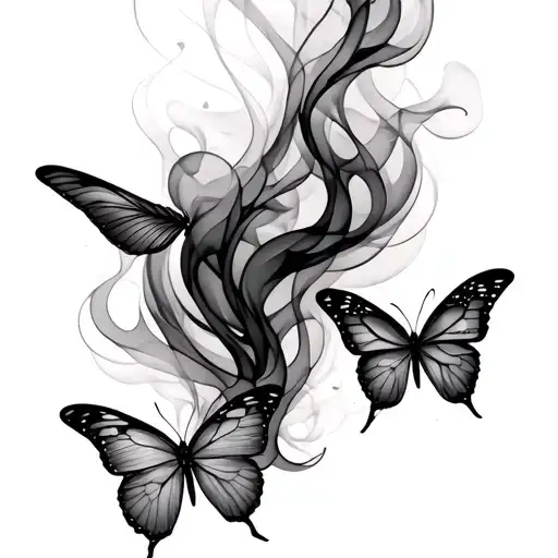 Abstract Thin Smoke Tattoo 10 Inches Long With 2 Butterfly In Both End