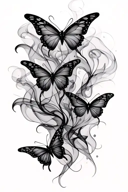 Abstract Thin Smoke Tattoo 20 Inches Long With 2 Butterfly In Both End