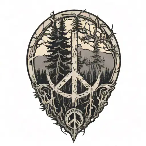 Peace Sign Intertwined With Forest Scene