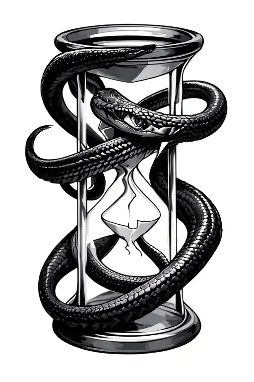 Broken Hourglass With Black Mamba Wrapped Around And Through