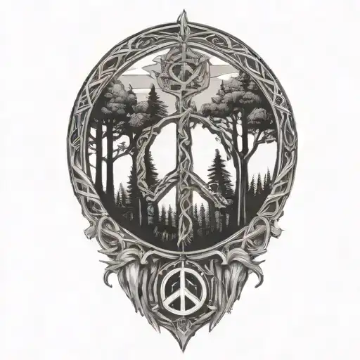Peace Sign Intertwined With Forest Scene