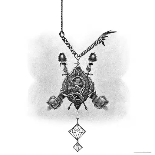 A Traditional Style Tattoo Of A Whiskey Bottle Wrapped In Animal Trap Chains