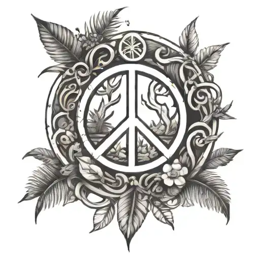 Peace Symbol Intertwined With Jungle Scene