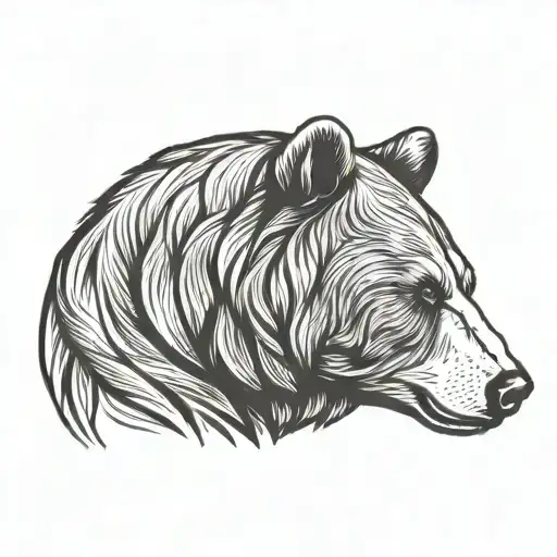Woodcut Bear Head Profile Holding