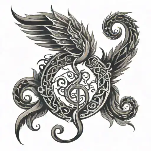 Phoenix Dragon In The Shape Of A Treble Clef With A Semi Colon