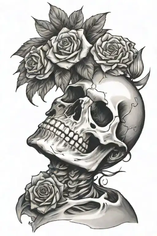 Skeleton Lying On Side Holding A Flower Looking Up