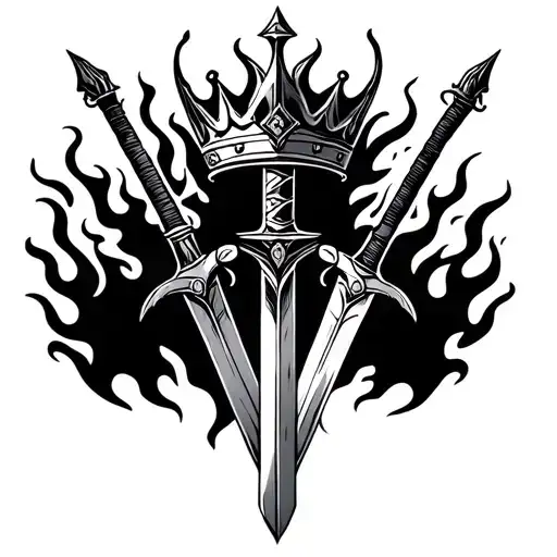 A Sword In Flame Above The Sword A Majestic Crown And Two Hand Touching The Sword