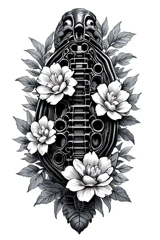V8 Engine Block Turtle Flowers