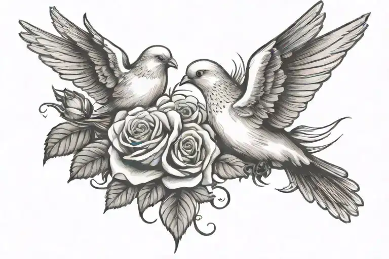 Doves Flying Up Around A Rose