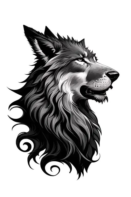 Half Wolf Face Half Lion Face