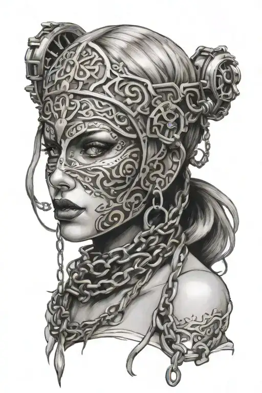 Woman Of Fire Trapped In Full Face Iron Mask And Chains