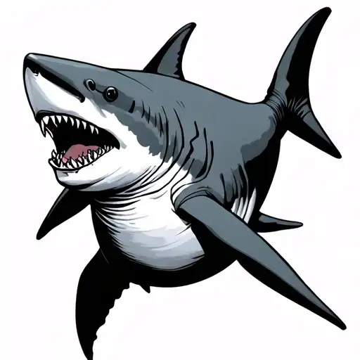 Fine Line Shark With Legs Standing With Muscley Arms