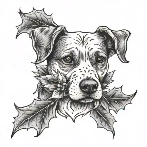 Dog And Holly Flower