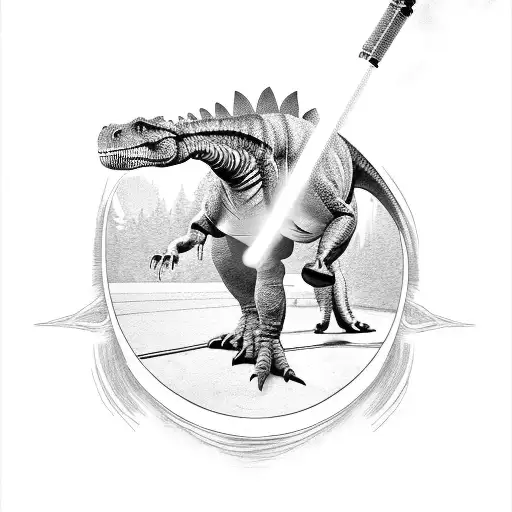 Dinosaur With A Lightsaber On A Skateboard