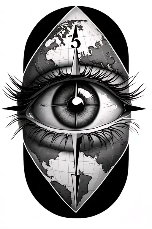 Eye With World Map With A Compass