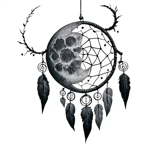 Moon With Dream Catcher Very Detailed Drawing