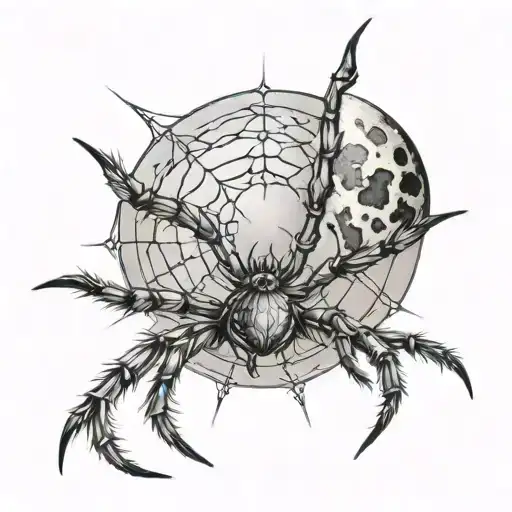 Spider And A Moon In Front Of It