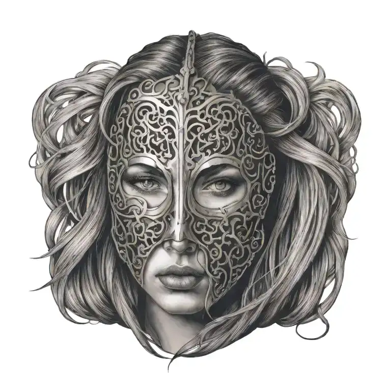 Woman With Long Hair Trapped In Full Face Iron Mask