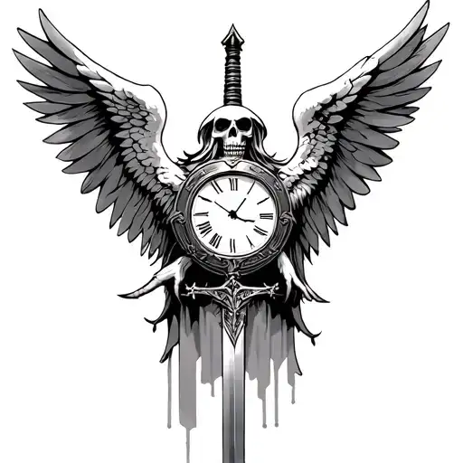 Azrael Angel Of Death With Clock Holding A Sword