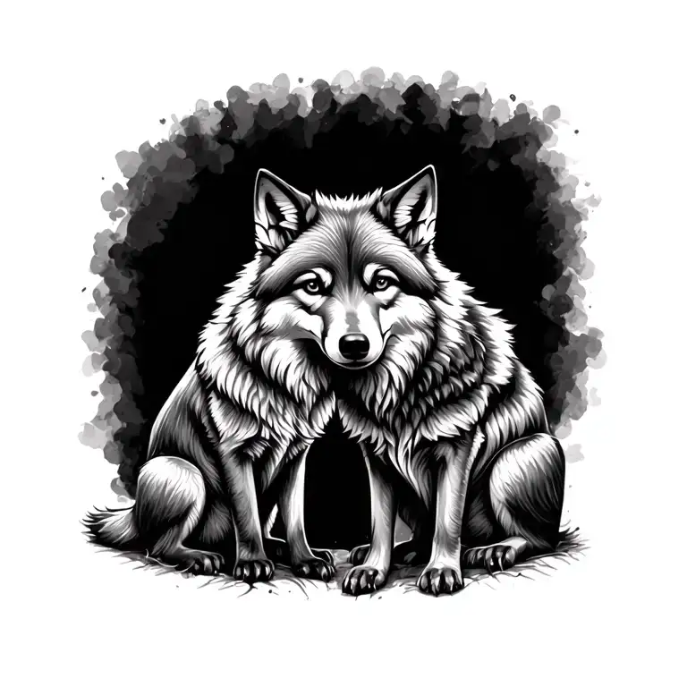 2Wolf And Fox Sitting