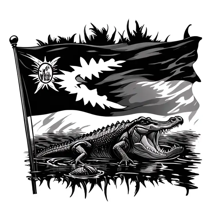 Florida Flag With Alligators In The Swamp