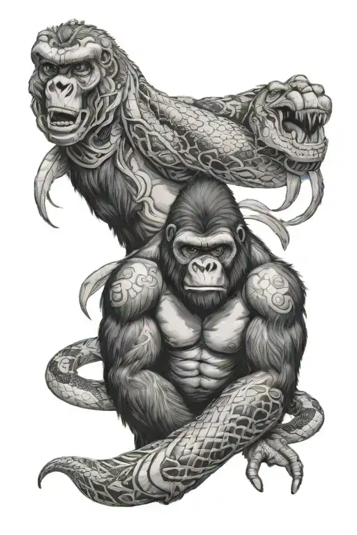 Gorilla And Python Wrapped Around Arm Sleeve