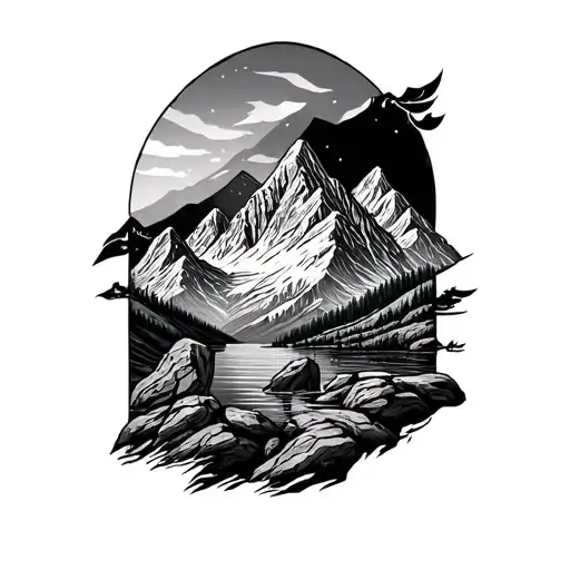 Cute Black Color Tattoo For Aquarian Female Who Loves Mountains And Travel